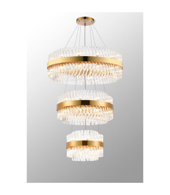 Lysander 3 Tier 40cm + 60cm + 80cm Pendant 10 + 18 + 24 Light G9 Brass/Clear Item Weight: 50kg-11