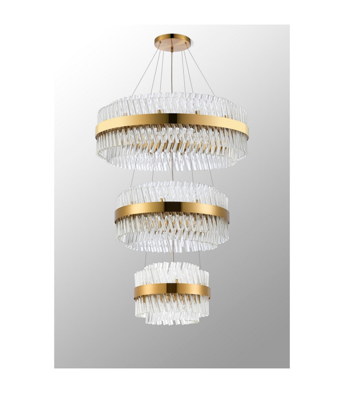 Lysander 3 Tier 40cm + 60cm + 80cm Pendant 10 + 18 + 24 Light G9 Brass/Clear Item Weight: 50kg-12