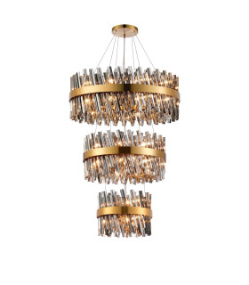 Lysander 3 Tier 40cm + 60cm + 80cm Pendant 10 + 18 + 24 Light G9 Brass/Smoke Item Weight: 50kg-1