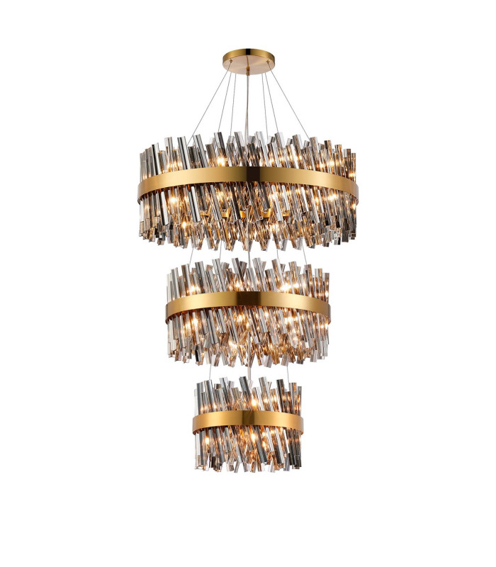 Lysander 3 Tier 40cm + 60cm + 80cm Pendant 10 + 18 + 24 Light G9 Brass/Smoke Item Weight: 50kg-1