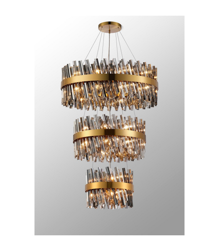 Lysander 3 Tier 40cm + 60cm + 80cm Pendant 10 + 18 + 24 Light G9 Brass/Smoke Item Weight: 50kg-3