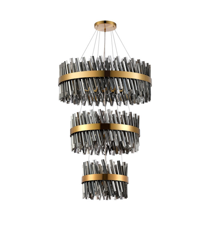 Lysander 3 Tier 40cm + 60cm + 80cm Pendant 10 + 18 + 24 Light G9 Brass/Smoke Item Weight: 50kg-4