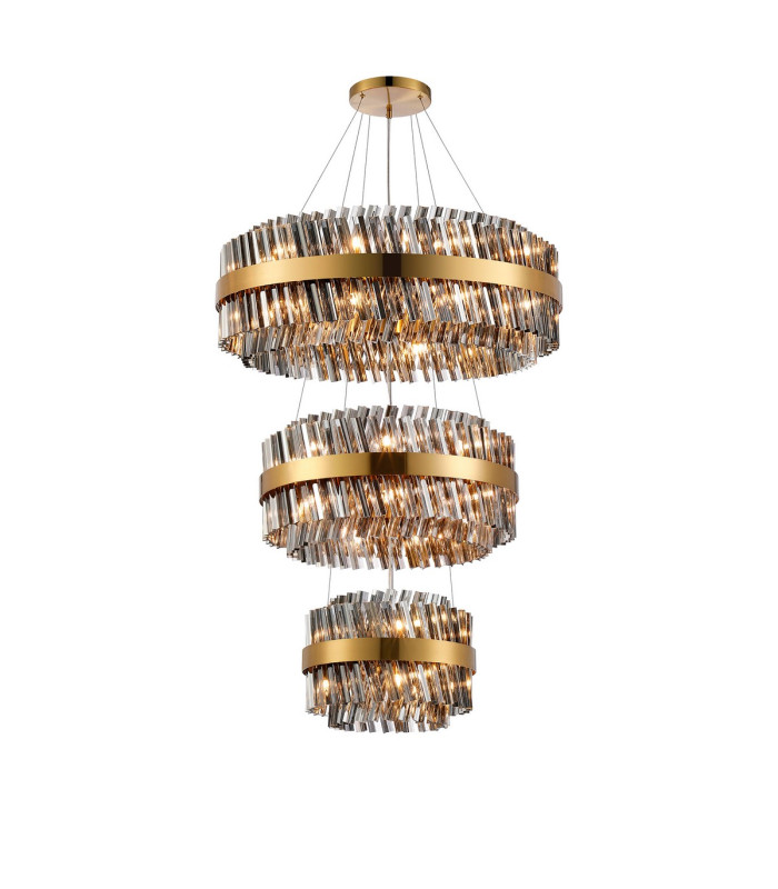 Lysander 3 Tier 40cm + 60cm + 80cm Pendant 10 + 18 + 24 Light G9 Brass/Smoke Item Weight: 50kg-5