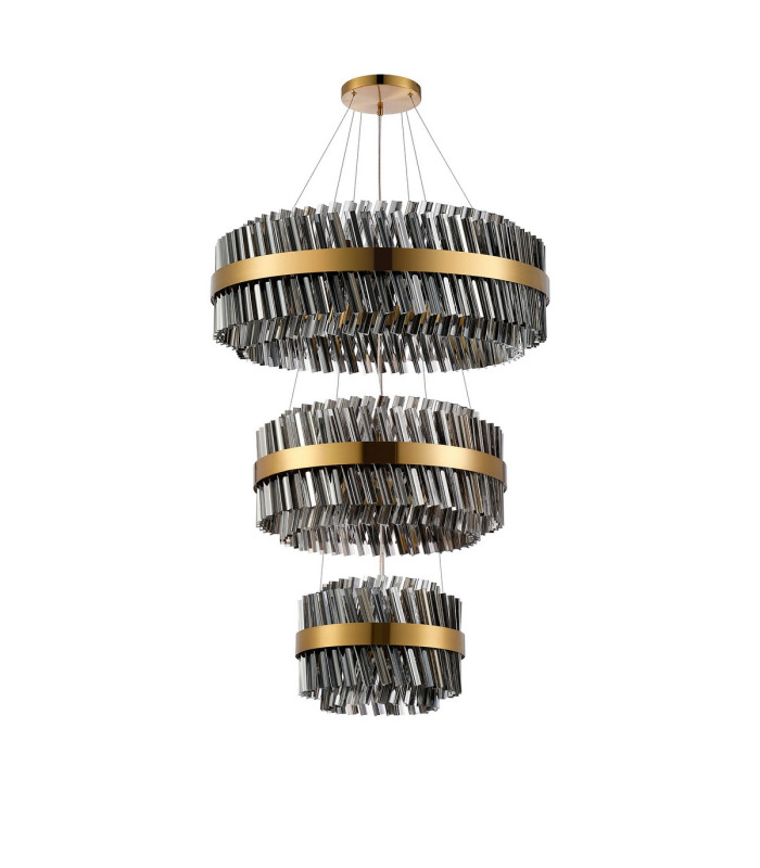 Lysander 3 Tier 40cm + 60cm + 80cm Pendant 10 + 18 + 24 Light G9 Brass/Smoke Item Weight: 50kg-9