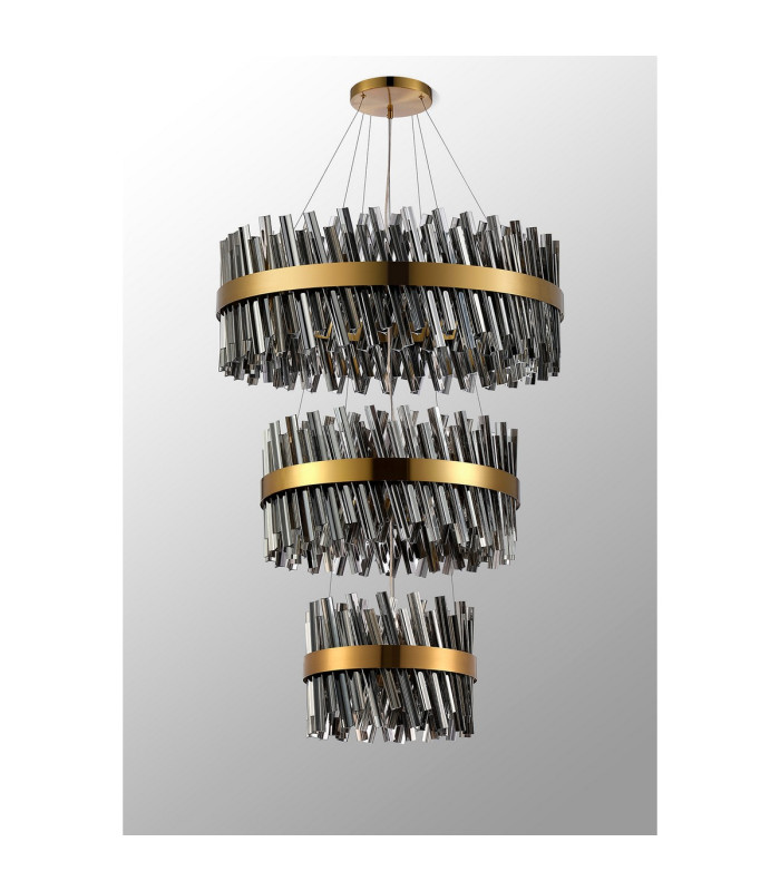 Lysander 3 Tier 40cm + 60cm + 80cm Pendant 10 + 18 + 24 Light G9 Brass/Smoke Item Weight: 50kg-10