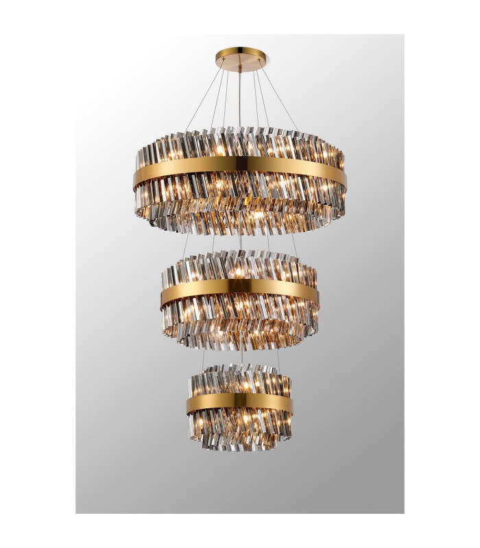 Lysander 3 Tier 40cm + 60cm + 80cm Pendant 10 + 18 + 24 Light G9 Brass/Smoke Item Weight: 50kg-11