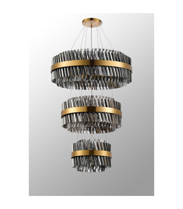 Lysander 3 Tier 40cm + 60cm + 80cm Pendant 10 + 18 + 24 Light G9 Brass/Smoke Item Weight: 50kg-12