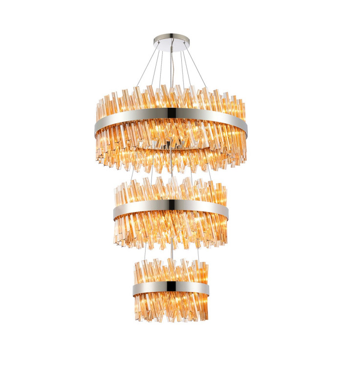 Lysander 3 Tier 40cm + 60cm + 80cm Pendant 10 + 18 + 24 Light G9 Polished Nickel/Amber Item Weight: 50kg-1