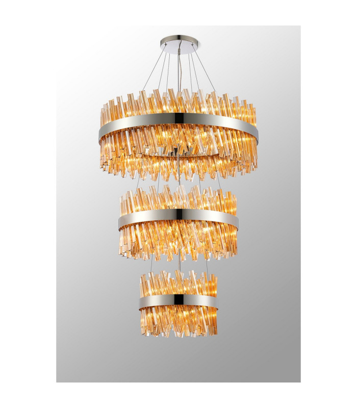 Lysander 3 Tier 40cm + 60cm + 80cm Pendant 10 + 18 + 24 Light G9 Polished Nickel/Amber Item Weight: 50kg-3