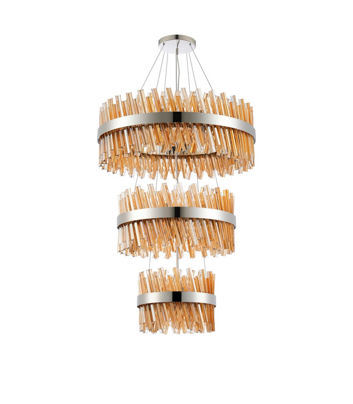 Lysander 3 Tier 40cm + 60cm + 80cm Pendant 10 + 18 + 24 Light G9 Polished Nickel/Amber Item Weight: 50kg-4