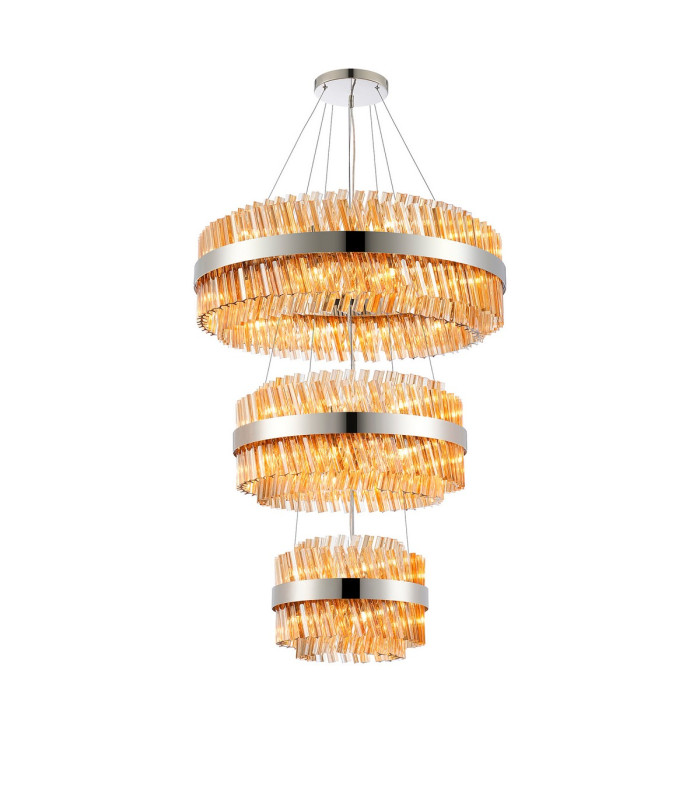 Lysander 3 Tier 40cm + 60cm + 80cm Pendant 10 + 18 + 24 Light G9 Polished Nickel/Amber Item Weight: 50kg-5