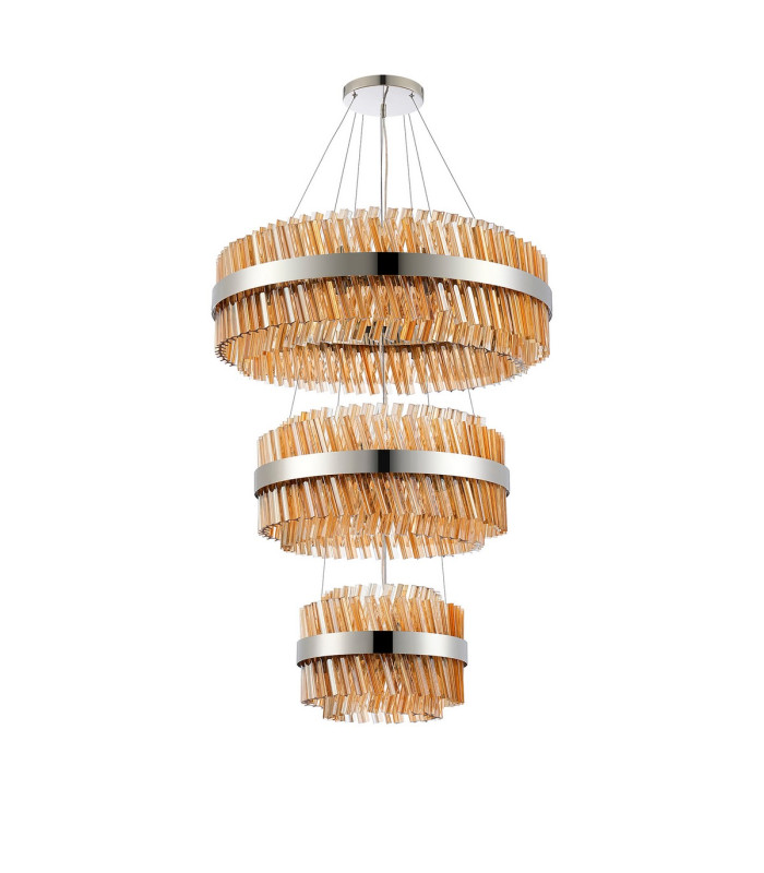 Lysander 3 Tier 40cm + 60cm + 80cm Pendant 10 + 18 + 24 Light G9 Polished Nickel/Amber Item Weight: 50kg-9