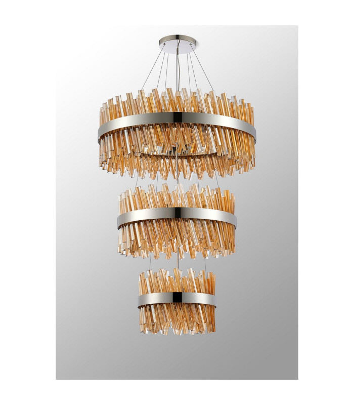 Lysander 3 Tier 40cm + 60cm + 80cm Pendant 10 + 18 + 24 Light G9 Polished Nickel/Amber Item Weight: 50kg-10