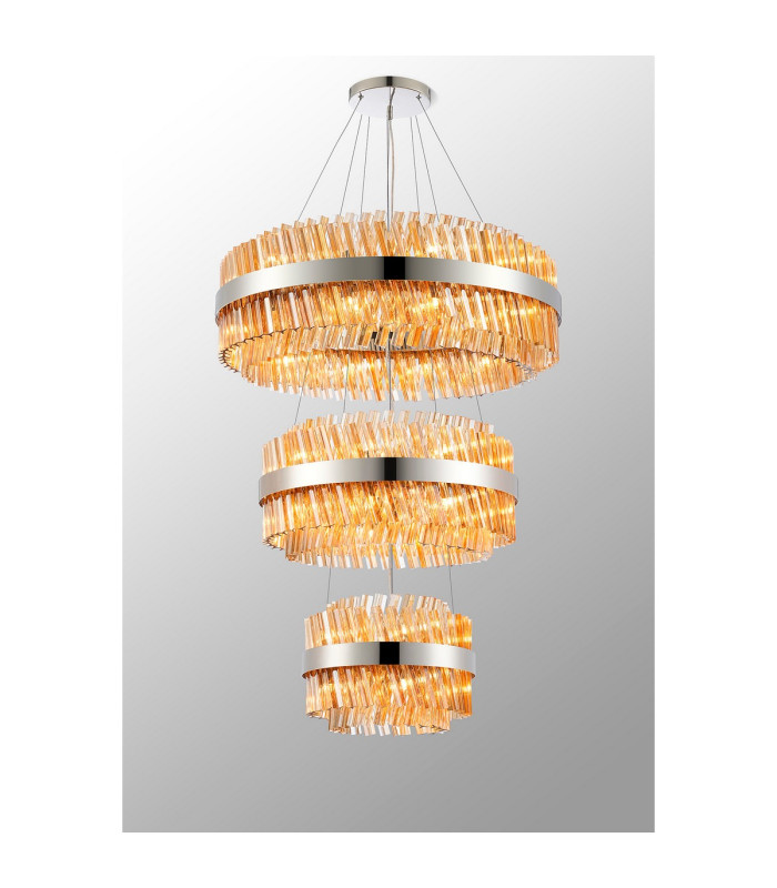 Lysander 3 Tier 40cm + 60cm + 80cm Pendant 10 + 18 + 24 Light G9 Polished Nickel/Amber Item Weight: 50kg-11
