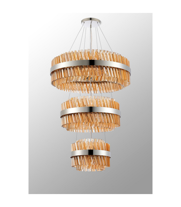 Lysander 3 Tier 40cm + 60cm + 80cm Pendant 10 + 18 + 24 Light G9 Polished Nickel/Amber Item Weight: 50kg-12