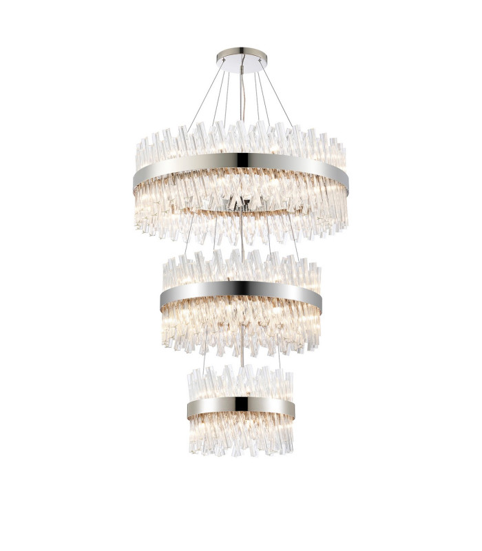 Lysander 3 Tier 40cm + 60cm + 80cm Pendant 10 + 18 + 24 Light G9 Polished Nickel/Clear Item Weight: 50kg-1