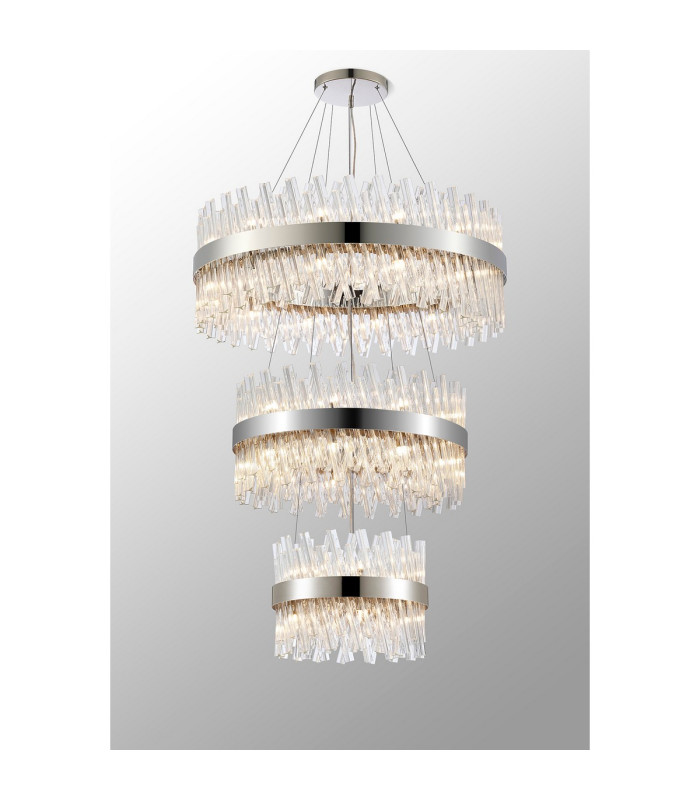 Lysander 3 Tier 40cm + 60cm + 80cm Pendant 10 + 18 + 24 Light G9 Polished Nickel/Clear Item Weight: 50kg-3