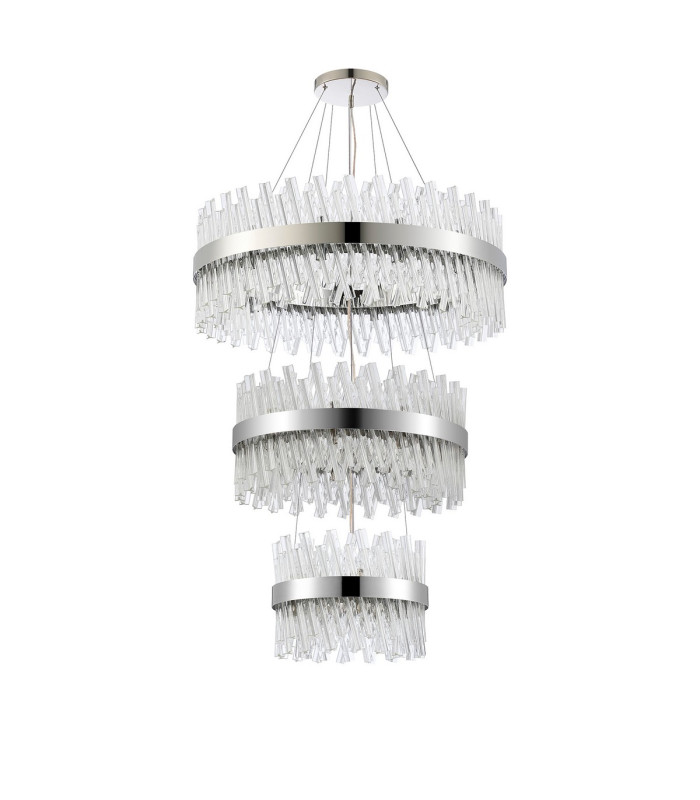 Lysander 3 Tier 40cm + 60cm + 80cm Pendant 10 + 18 + 24 Light G9 Polished Nickel/Clear Item Weight: 50kg-4