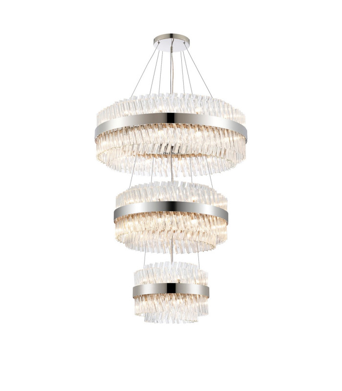 Lysander 3 Tier 40cm + 60cm + 80cm Pendant 10 + 18 + 24 Light G9 Polished Nickel/Clear Item Weight: 50kg-5