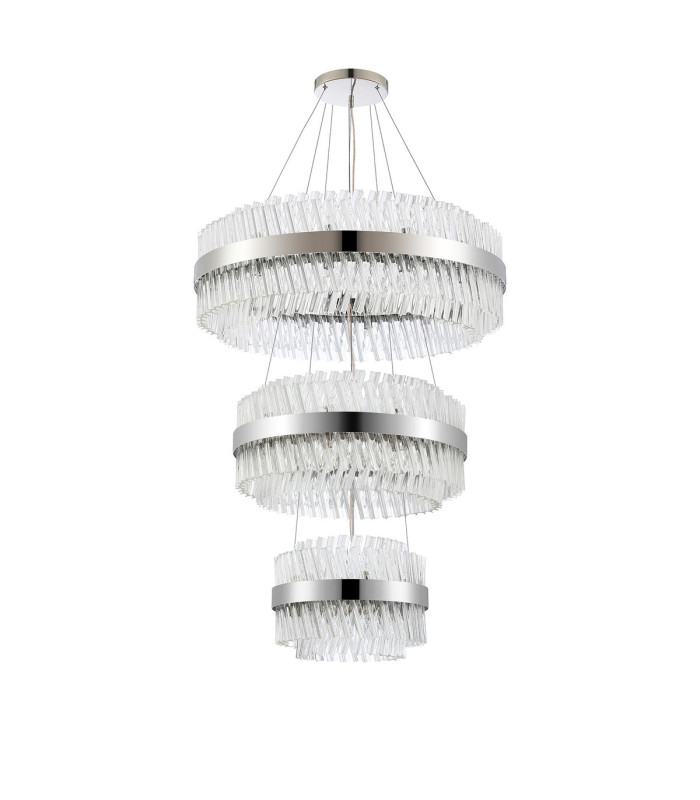 Lysander 3 Tier 40cm + 60cm + 80cm Pendant 10 + 18 + 24 Light G9 Polished Nickel/Clear Item Weight: 50kg-9