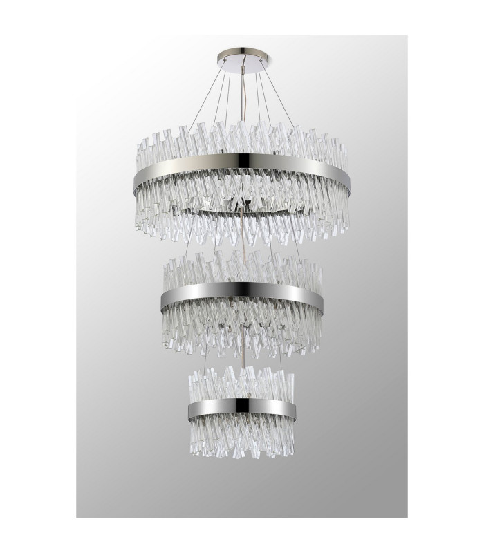 Lysander 3 Tier 40cm + 60cm + 80cm Pendant 10 + 18 + 24 Light G9 Polished Nickel/Clear Item Weight: 50kg-10