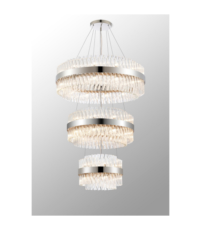 Lysander 3 Tier 40cm + 60cm + 80cm Pendant 10 + 18 + 24 Light G9 Polished Nickel/Clear Item Weight: 50kg-11