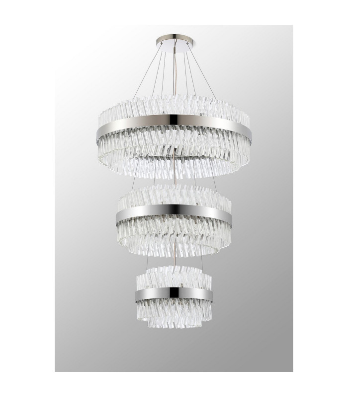 Lysander 3 Tier 40cm + 60cm + 80cm Pendant 10 + 18 + 24 Light G9 Polished Nickel/Clear Item Weight: 50kg-12
