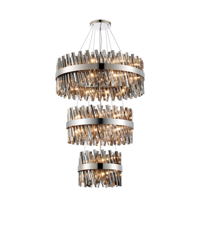 Lysander 3 Tier 40cm + 60cm + 80cm Pendant 10 + 18 + 24 Light G9 Polished Nickel/Smoke Item Weight: 50kg-1