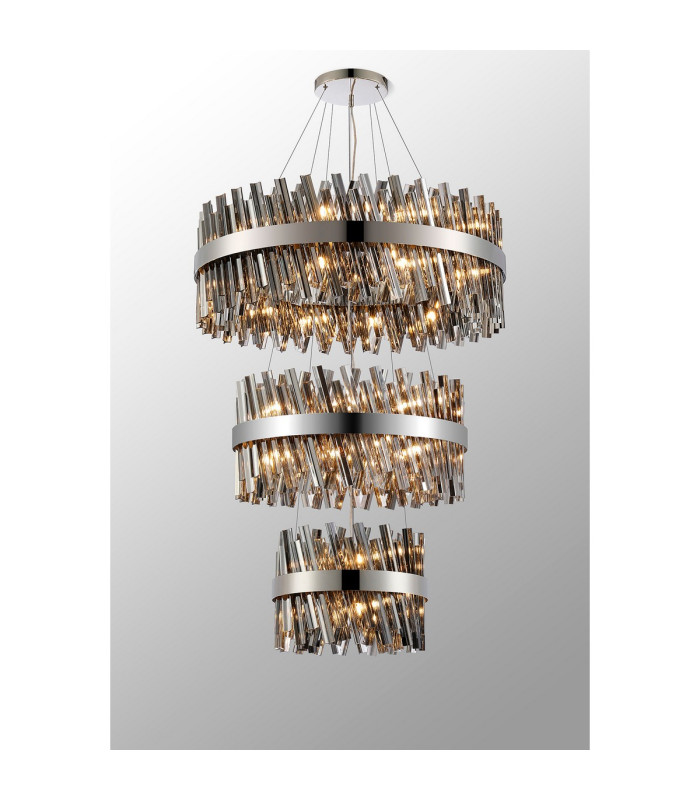 Lysander 3 Tier 40cm + 60cm + 80cm Pendant 10 + 18 + 24 Light G9 Polished Nickel/Smoke Item Weight: 50kg-3