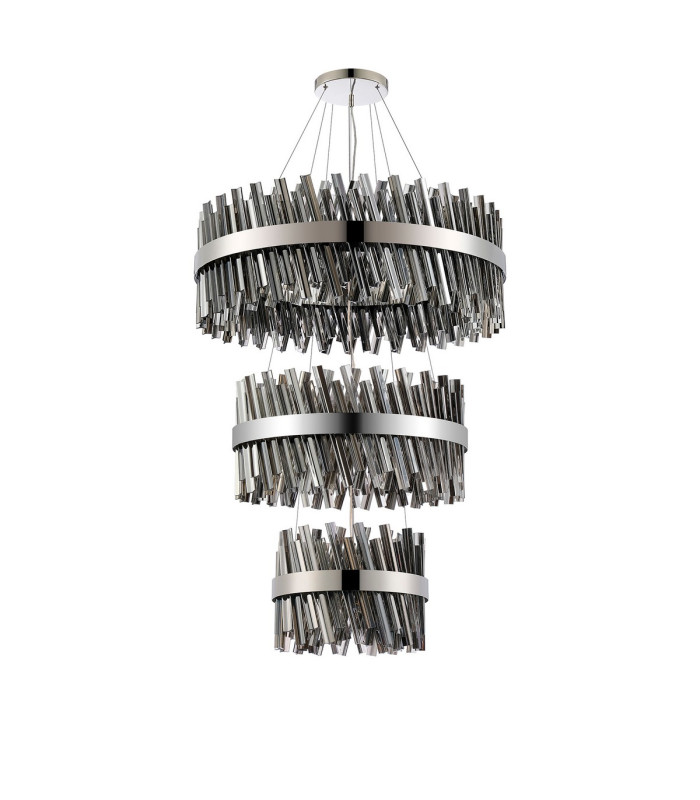 Lysander 3 Tier 40cm + 60cm + 80cm Pendant 10 + 18 + 24 Light G9 Polished Nickel/Smoke Item Weight: 50kg-4