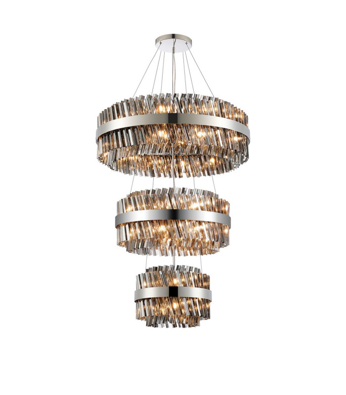Lysander 3 Tier 40cm + 60cm + 80cm Pendant 10 + 18 + 24 Light G9 Polished Nickel/Smoke Item Weight: 50kg-5