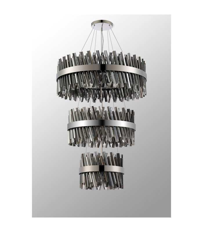 Lysander 3 Tier 40cm + 60cm + 80cm Pendant 10 + 18 + 24 Light G9 Polished Nickel/Smoke Item Weight: 50kg-10