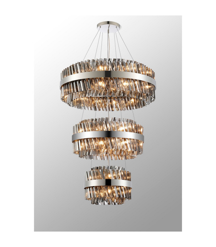 Lysander 3 Tier 40cm + 60cm + 80cm Pendant 10 + 18 + 24 Light G9 Polished Nickel/Smoke Item Weight: 50kg-11