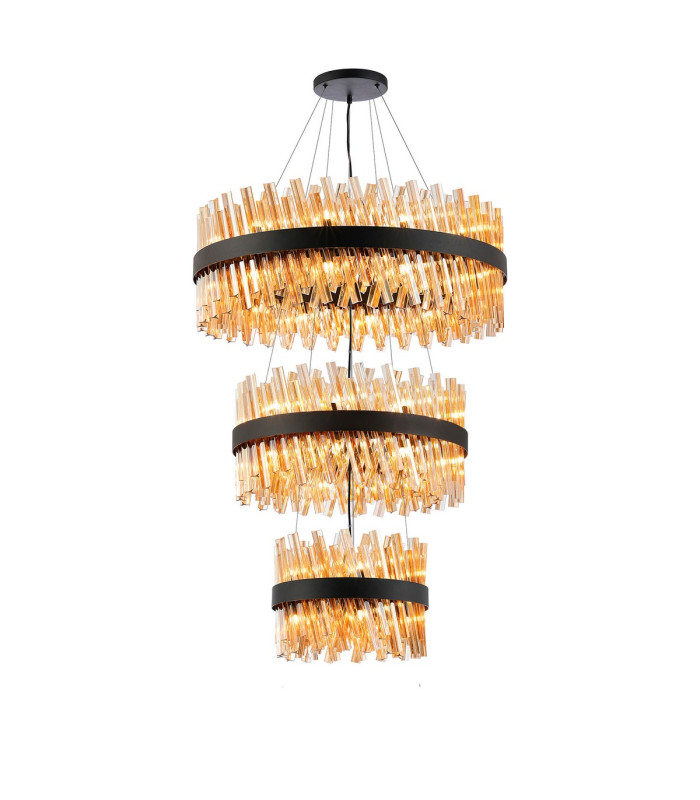 Lysander 3 Tier 40cm + 60cm + 80cm Pendant 10 + 18 + 24 Light G9 Satin Black/Amber Item Weight: 50kg-1