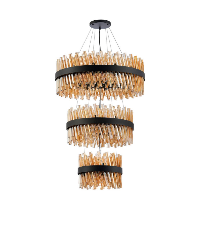 Lysander 3 Tier 40cm + 60cm + 80cm Pendant 10 + 18 + 24 Light G9 Satin Black/Amber Item Weight: 50kg-3