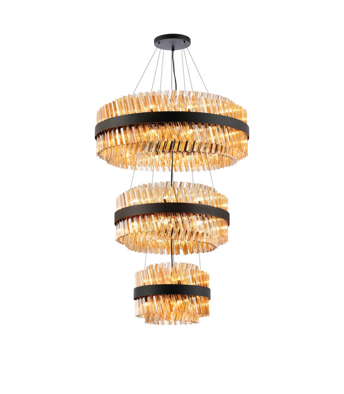 Lysander 3 Tier 40cm + 60cm + 80cm Pendant 10 + 18 + 24 Light G9 Satin Black/Amber Item Weight: 50kg-4