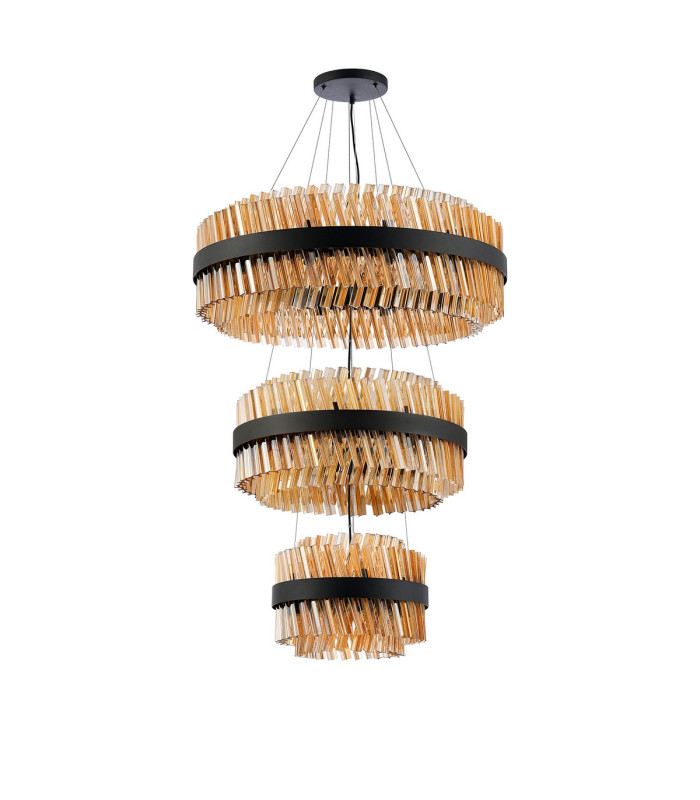 Lysander 3 Tier 40cm + 60cm + 80cm Pendant 10 + 18 + 24 Light G9 Satin Black/Amber Item Weight: 50kg-8