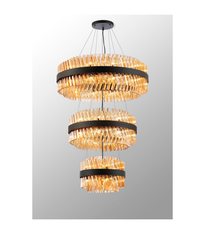 Lysander 3 Tier 40cm + 60cm + 80cm Pendant 10 + 18 + 24 Light G9 Satin Black/Amber Item Weight: 50kg-10