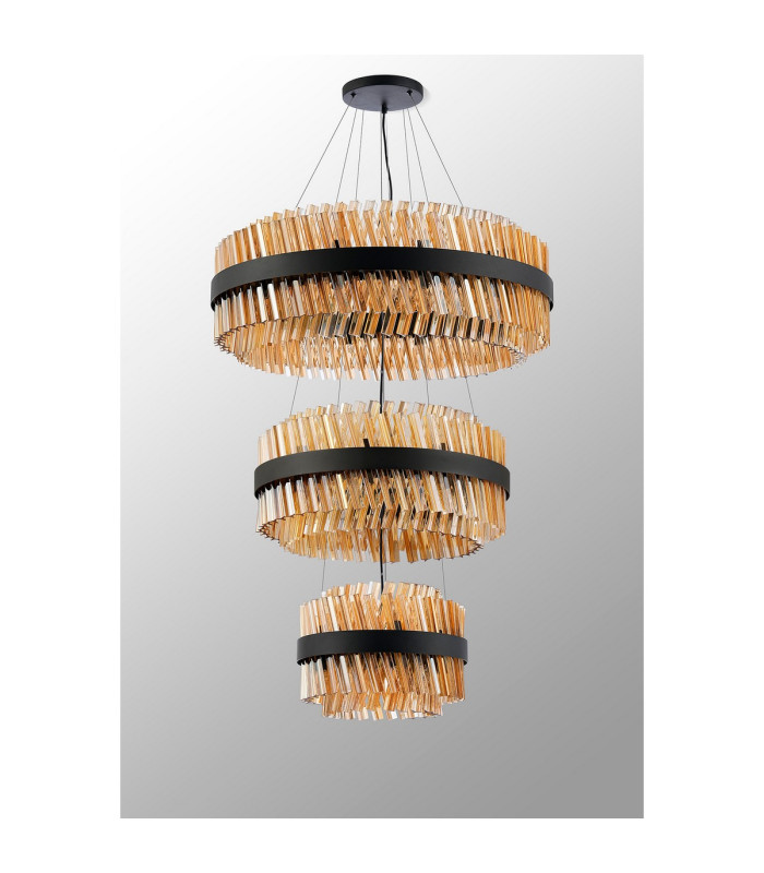 Lysander 3 Tier 40cm + 60cm + 80cm Pendant 10 + 18 + 24 Light G9 Satin Black/Amber Item Weight: 50kg-11