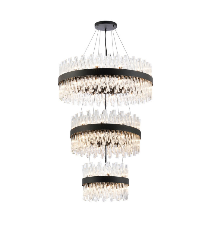 Lysander 3 Tier 40cm + 60cm + 80cm Pendant 10 + 18 + 24 Light G9 Satin Black/Clear Item Weight: 50kg-1