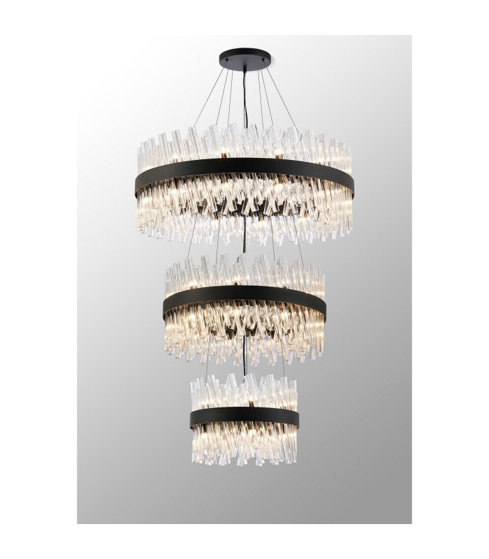 Lysander 3 Tier 40cm + 60cm + 80cm Pendant 10 + 18 + 24 Light G9 Satin Black/Clear Item Weight: 50kg-3