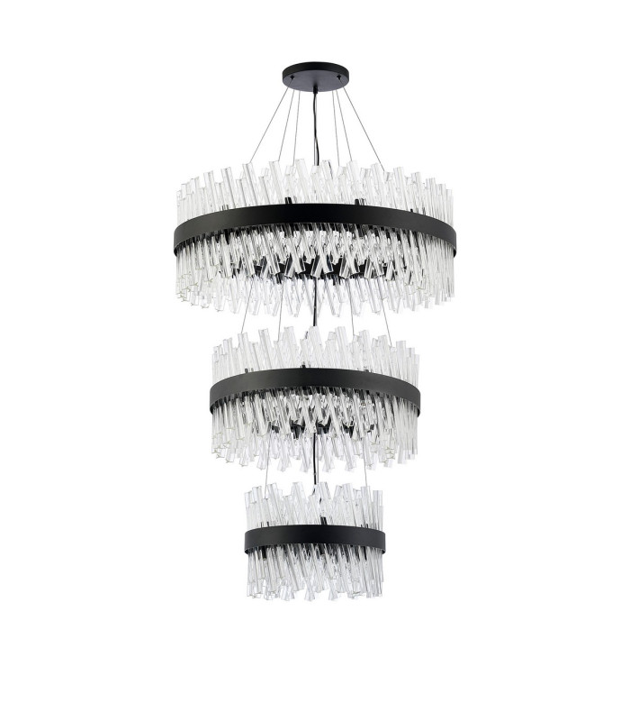 Lysander 3 Tier 40cm + 60cm + 80cm Pendant 10 + 18 + 24 Light G9 Satin Black/Clear Item Weight: 50kg-4