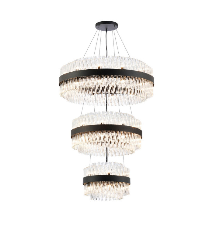 Lysander 3 Tier 40cm + 60cm + 80cm Pendant 10 + 18 + 24 Light G9 Satin Black/Clear Item Weight: 50kg-5