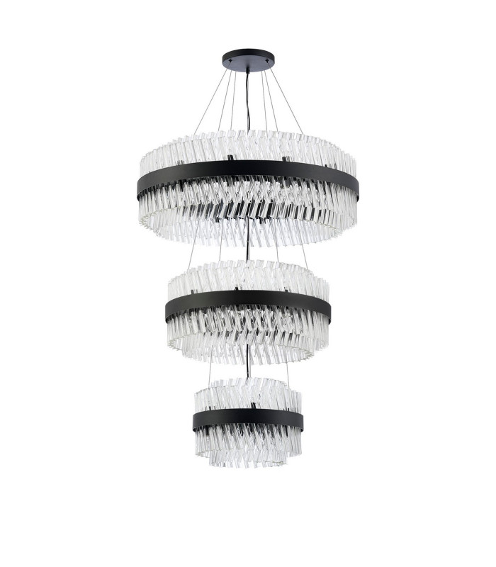 Lysander 3 Tier 40cm + 60cm + 80cm Pendant 10 + 18 + 24 Light G9 Satin Black/Clear Item Weight: 50kg-9