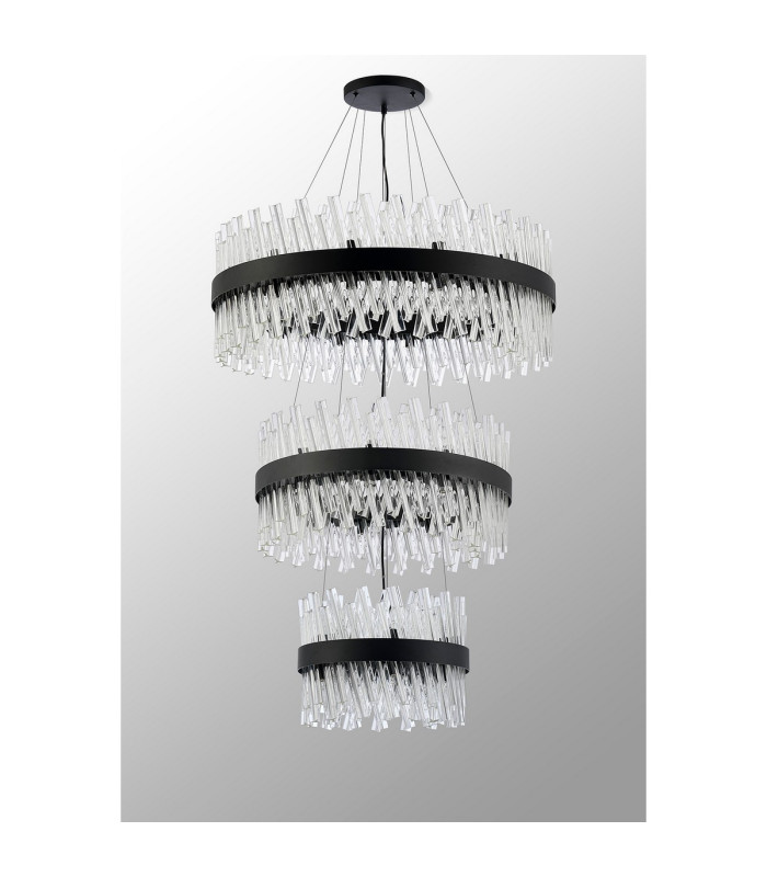 Lysander 3 Tier 40cm + 60cm + 80cm Pendant 10 + 18 + 24 Light G9 Satin Black/Clear Item Weight: 50kg-10