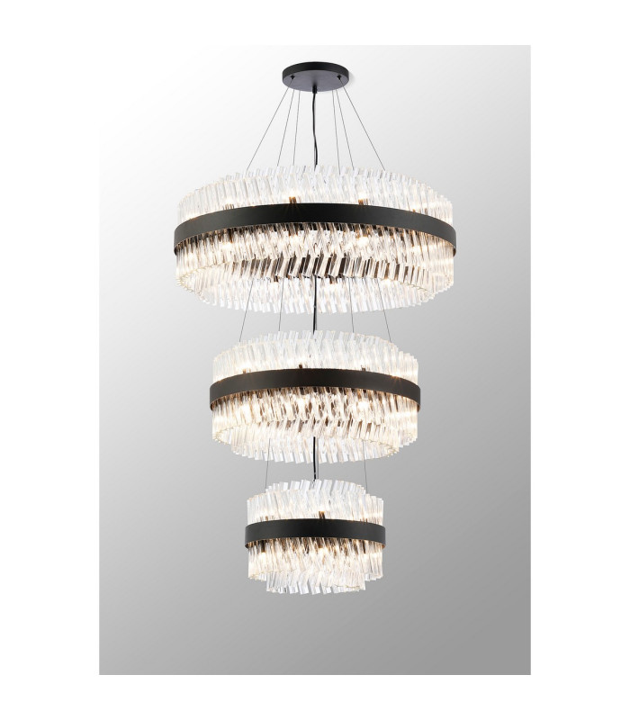 Lysander 3 Tier 40cm + 60cm + 80cm Pendant 10 + 18 + 24 Light G9 Satin Black/Clear Item Weight: 50kg-11
