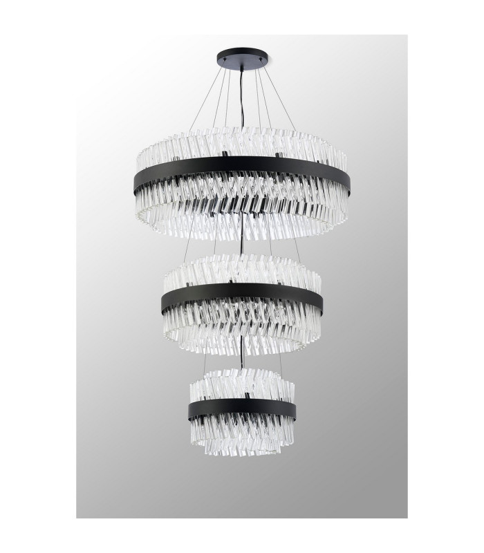 Lysander 3 Tier 40cm + 60cm + 80cm Pendant 10 + 18 + 24 Light G9 Satin Black/Clear Item Weight: 50kg-12