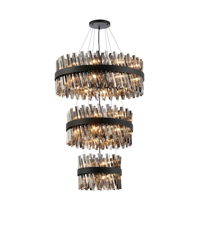 Lysander 3 Tier 40cm + 60cm + 80cm Pendant 10 + 18 + 24 Light G9 Satin Black/Smoke Item Weight: 50kg-1