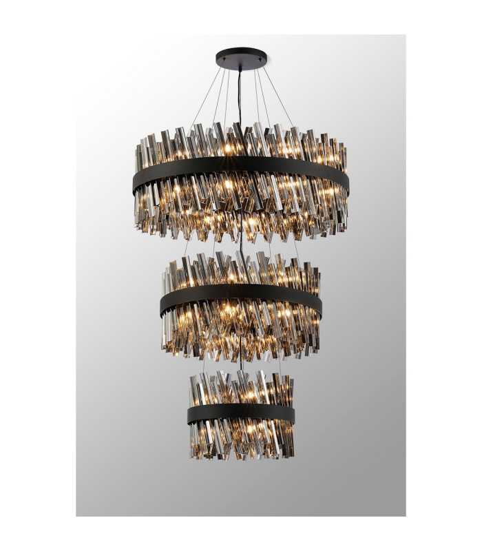 Lysander 3 Tier 40cm + 60cm + 80cm Pendant 10 + 18 + 24 Light G9 Satin Black/Smoke Item Weight: 50kg-3
