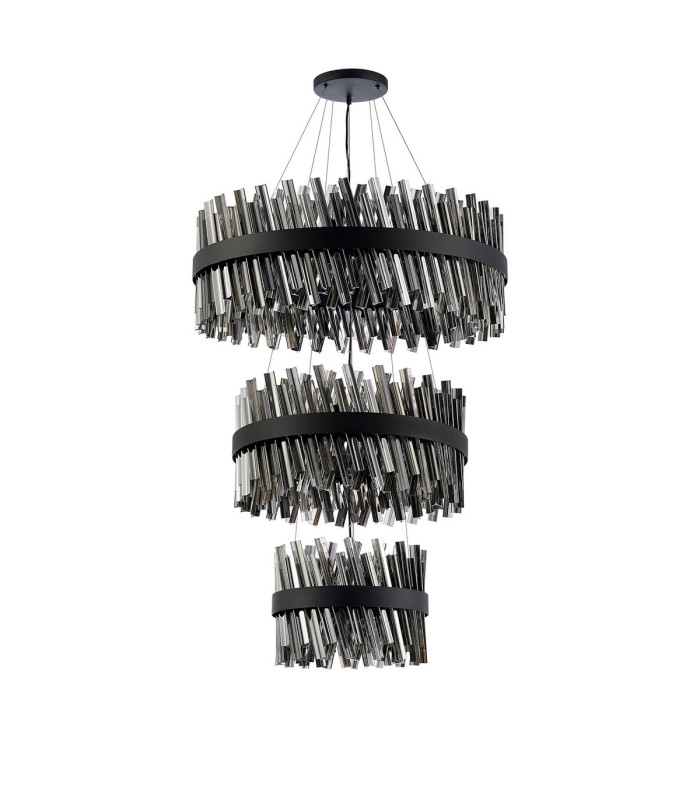 Lysander 3 Tier 40cm + 60cm + 80cm Pendant 10 + 18 + 24 Light G9 Satin Black/Smoke Item Weight: 50kg-4